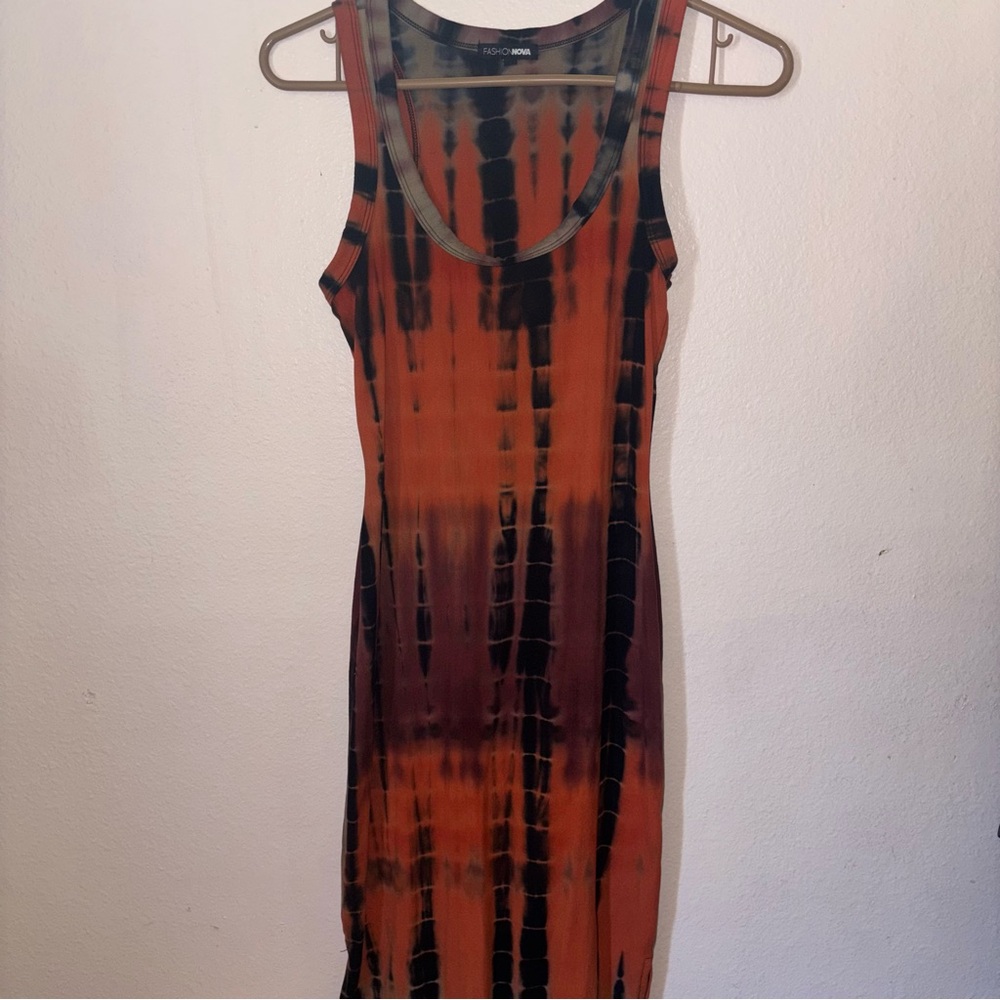 Fashion Nova Orange and Black Tie-Dye Maxi Dress